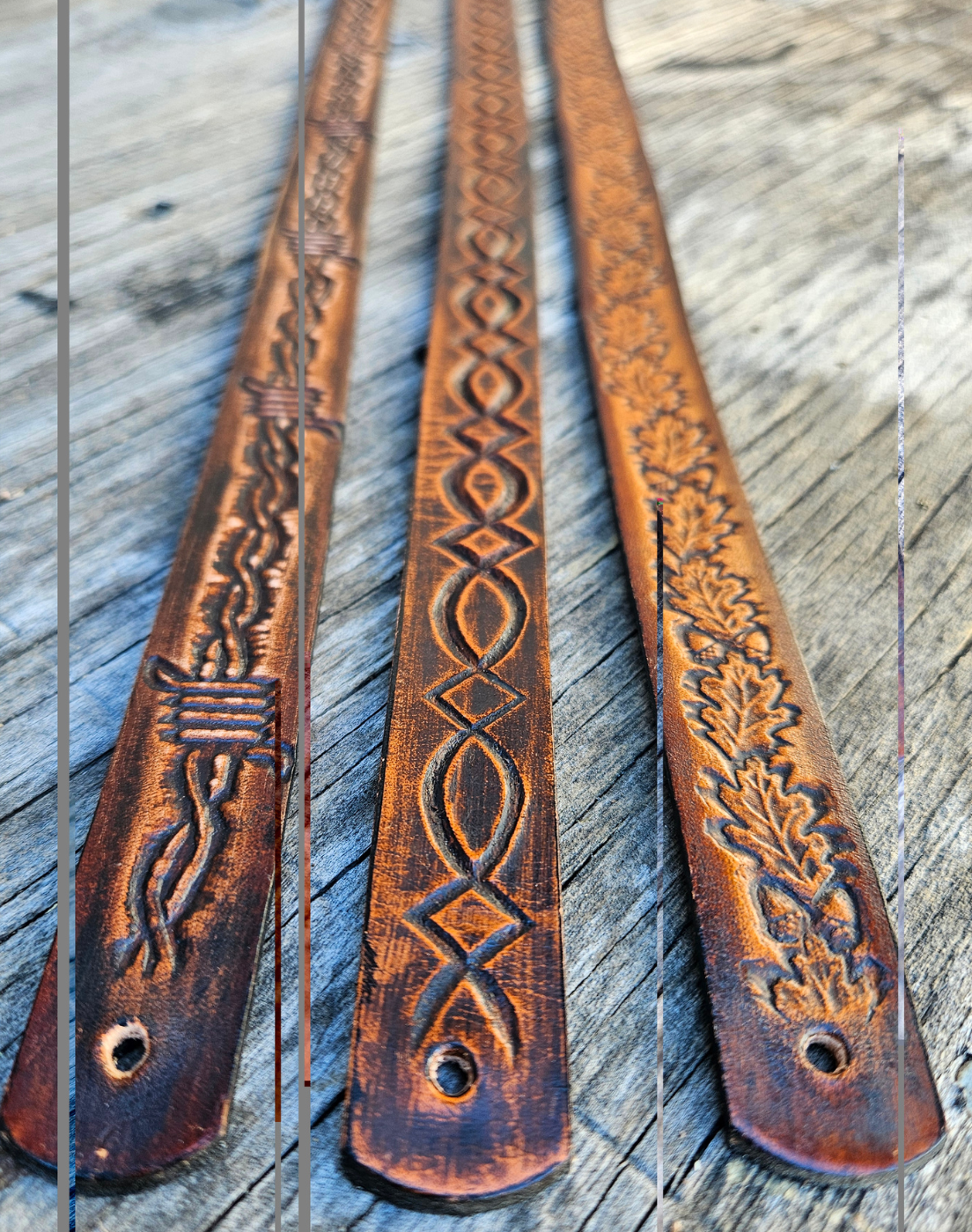 Classic Western Styled, embossed pattern leather hatbands that are 3/4" wide fitting up to size 7 1/2 hat. Fit's most any hat with adjustable bead and leather 1/8" string. Will fit most WESTERN crowned hats. Made in our Smyrna, TN. shop a short drive from downtown Nashville, TN.

These are random hatbands made in store and we put them in a 3 packs at a Discounted price. See the others
23" long (without tie string)
NO subs.