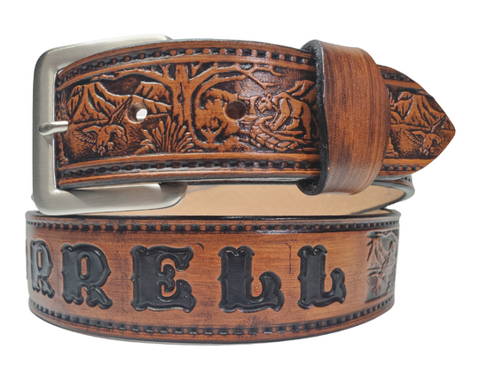 Wilderness leather belt in antique brown.