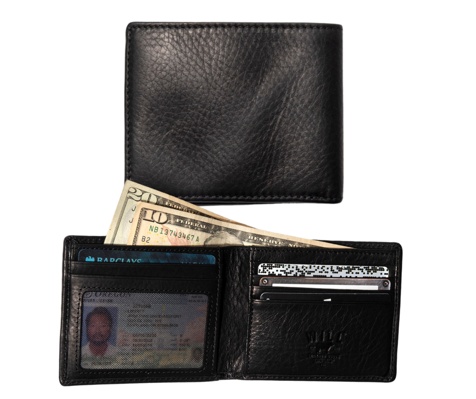 The Classic Billfold Wallet no nonsense trifold design reinforced with double stitched pockets. Full Grain, Vegetable Tanned “Natural Shrunken” Leather with Poly Twill plaid lining. Compact 4.5” x 3.75” x .25” size, metal mesh ID window, 5 card slots with two lined pockets tucked beneath them. Pick yours up at our local Smyrna, TN store not far from Franklin. Made by Will Leather, Imported.