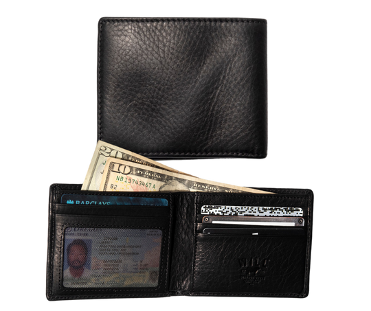 The Classic Billfold Wallet no nonsense trifold design reinforced with double stitched pockets. Full Grain, Vegetable Tanned “Natural Shrunken” Leather with Poly Twill plaid lining. Compact 4.5” x 3.75” x .25” size, metal mesh ID window, 5 card slots with two lined pockets tucked beneath them. Pick yours up at our local Smyrna, TN store not far from Franklin. Made by Will Leather, Imported.