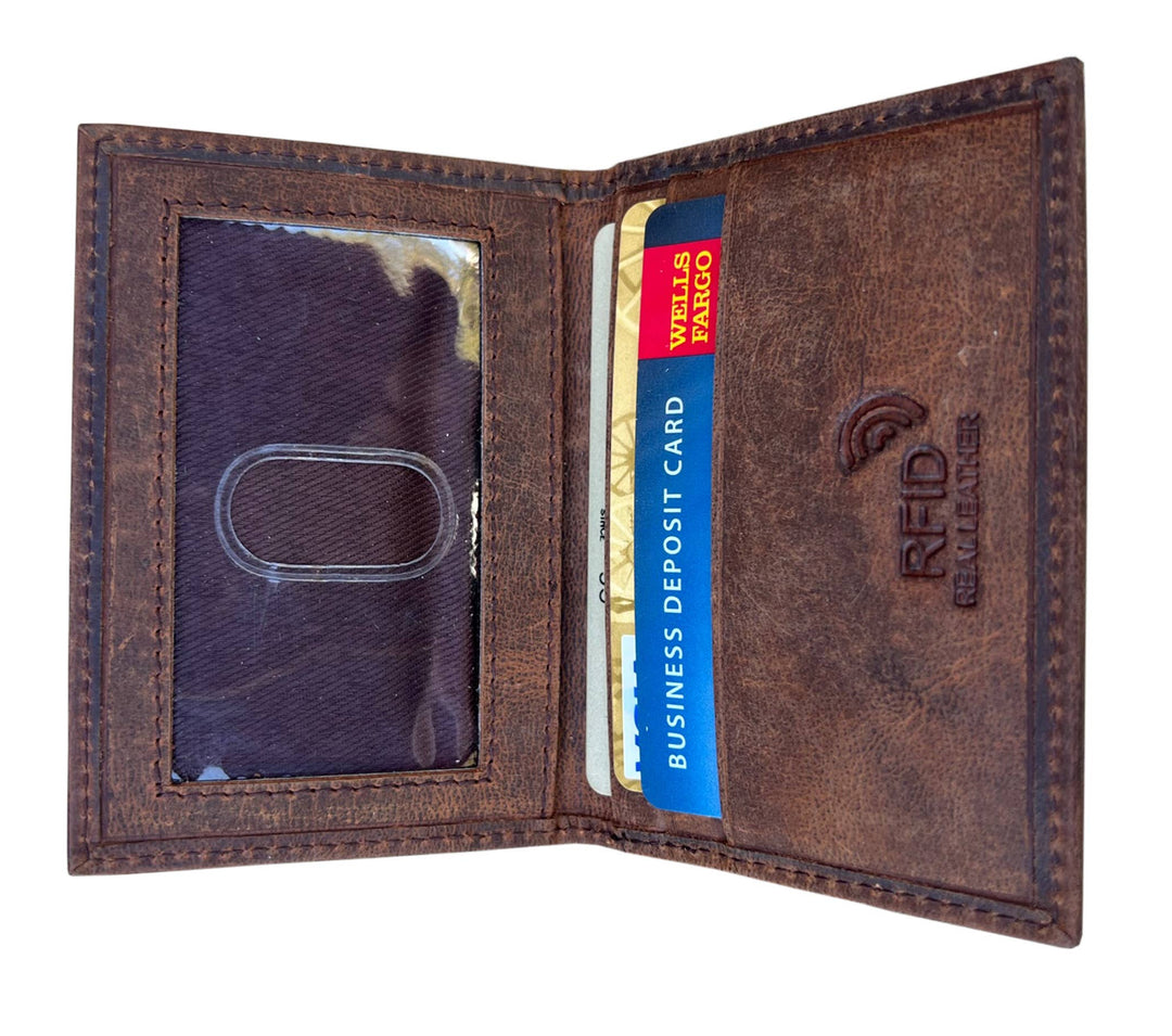 The Winston Front pocket card wallet is great for the minimal attitude but needs to carry a couple extra cards. Inside ID window and three credit card slots, plus an extra slot on outside. RFID blocking lined and Made in India. Approx. Size: 2 3/4’’x 4’’. Available in our Smyrna, TN shop near Sewarts Landing.