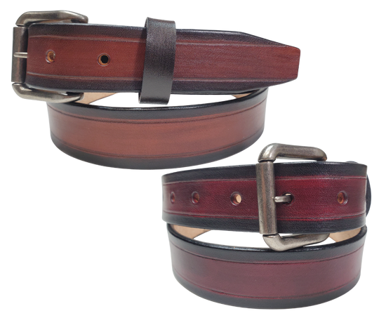 antique silver buckle - The Workspace handmade all leather belt is made from a single strip of Veg-Tan cowhide that is a hand finished Veg-tan that is 9-10 oz., or approx. 1/8" thick. It has a basic Border design that is never out of style! Choose a Antique nickel or Antique Brass finish buckle that is snapped in place. This belt is made just outside Nashville in Smyrna, TN. 