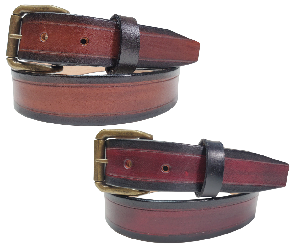 antique brass buckle - The Workspace handmade all leather belt is made from a single strip of Veg-Tan cowhide that is a hand finished Veg-tan that is 9-10 oz., or approx. 1/8" thick. It has a basic Border design that is never out of style! Choose a Antique nickel or Antique Brass finish buckle that is snapped in place. This belt is made just outside Nashville in Smyrna, TN. 