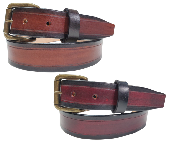 antique brass buckle - The Workspace handmade all leather belt is made from a single strip of Veg-Tan cowhide that is a hand finished Veg-tan that is 9-10 oz., or approx. 1/8" thick. It has a basic Border design that is never out of style! Choose a Antique nickel or Antique Brass finish buckle that is snapped in place. This belt is made just outside Nashville in Smyrna, TN. 