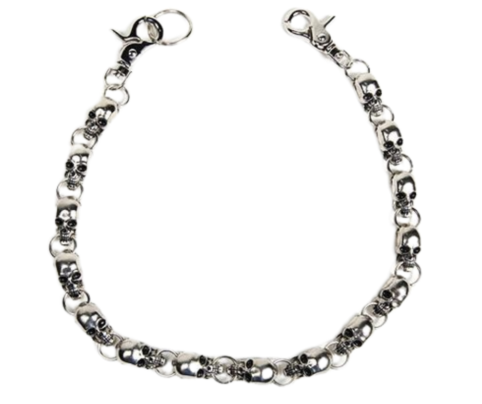 Roll the Bones this weekend when you add this Skulls Wallet Chain to your ripped jeans and your best shirt! Add it to your existing chain on your wallet to really Rock out like James Hetfield! Chrome plated. Ride down and get yours in our shop just outside Nashville in Smyrna, TN. 25" Length