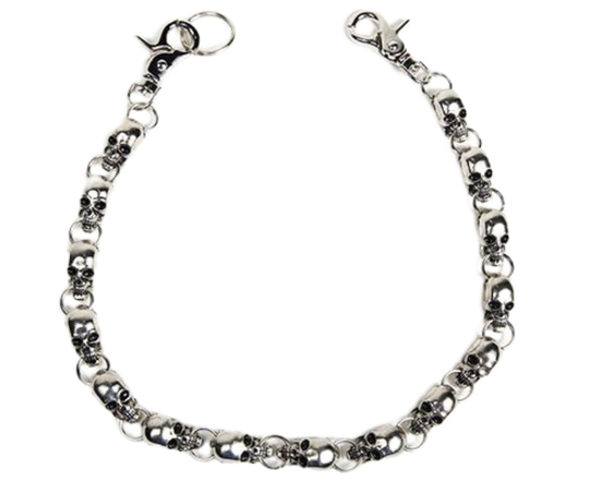 Roll the Bones this weekend when you add this Skulls Wallet Chain to your ripped jeans and your best shirt! Add it to your existing chain on your wallet to really Rock out like James Hetfield! Chrome plated. Ride down and get yours in our shop just outside Nashville in Smyrna, TN. 25" Length