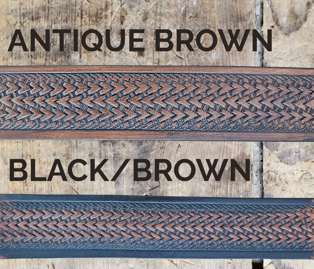 The Wayfarer handmade real leather belt in antique brown and black/brown