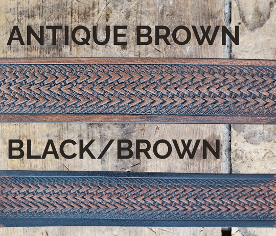The Wayfarer handmade real leather belt in antique brown and black/brown