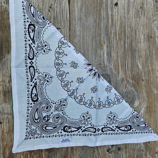 Color combination Bandanas. Great for your MC, Favorite Sport team or just to match a outfit! Made in a "TRIANGLE" with OPPOSITE sides of White or Black. Plus they&
