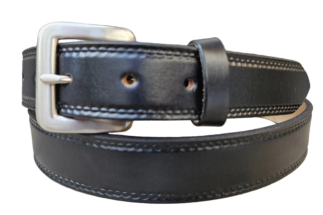 Woodbury black full grain leather casual belt with antique nickel buckle

1 1/2" width