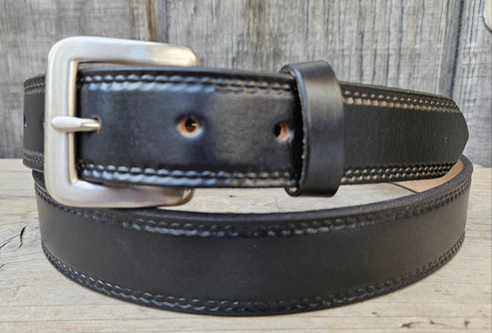 Woodbury black leather belt with smooth painted edges