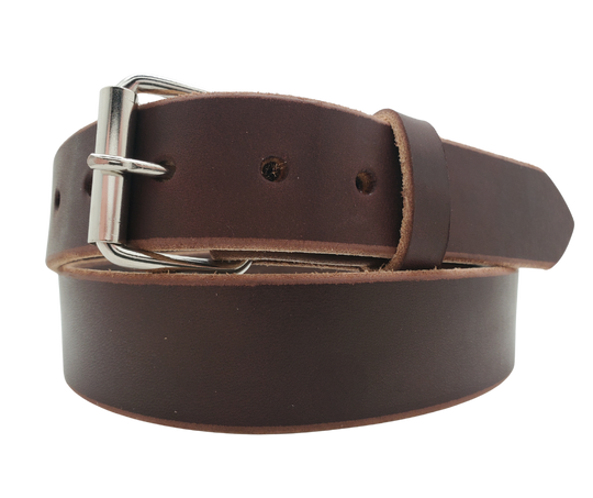 Our 1 1/2" Heavy bridle belt is cut from Sides ( half of the Steer) and sliced into belt strips, holes punched, edges are beveled all in our Smyrna, TN shop just outside of Nashville, TN. Leather is a natural product and color may vary from picture.