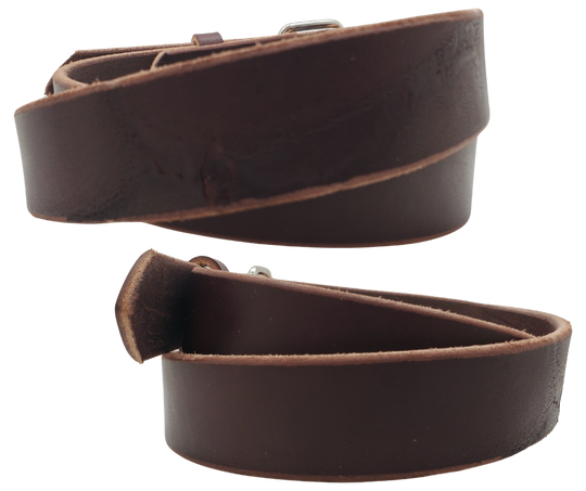 Our 1 1/2" Heavy bridle belt is cut from Sides ( half of the Steer) and sliced into belt strips, holes punched, edges are beveled all in our Smyrna, TN shop just outside of Nashville, TN. Leather is a natural product and color may vary from picture.