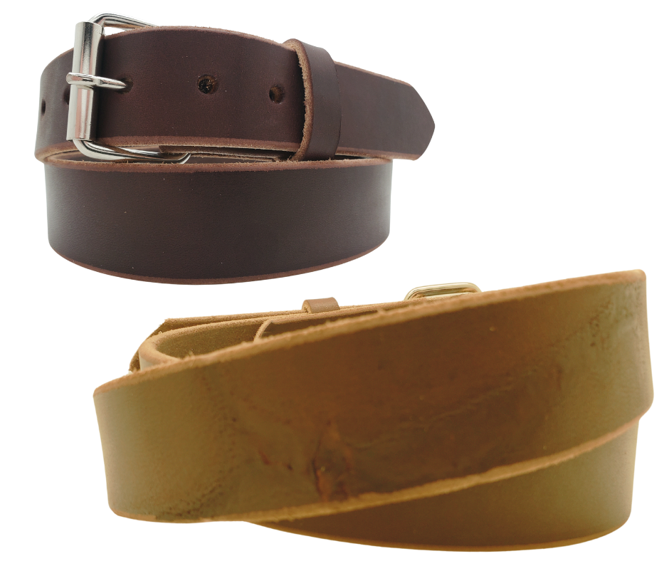 Our 1 1/2" Heavy bridle belt is cut from Sides ( half of the Steer) and sliced into belt strips, holes punched, edges are beveled all in our Smyrna, TN shop just outside of Nashville, TN. Leather is a natural product and color may vary from picture.