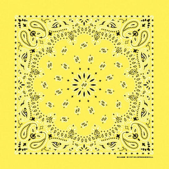 We stock traditional 100% Cotton for a soft and comfortable feel. Made in the USA and approx. 22" x 22", they feature a trademark Paisley design. Bandanas have been around for over 75 years and are still a staple in culture whether it's a farmer, MC, or a Rock star.