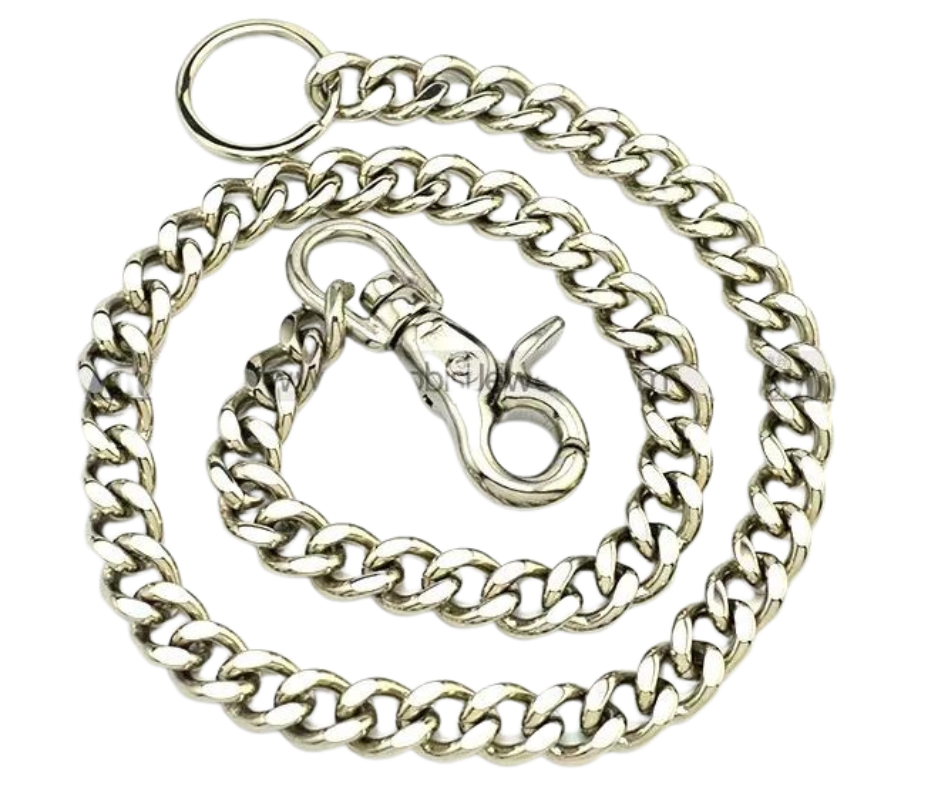 Your wallet chain says something about who you are. This one Stainless Steel Chain is Simple but Sturdy and will keep your wallet where it needs to be. The sturdy scissor clip attaches to your jeans and the split ring attaches to your wallet. Stainless Steel will not chip or peel like like normal chains and will hold up for many years. Ride down and get yours in our shop just outside Nashville in Smyrna, TN.  26" Total Length 26" Total Length
Weight 7.5 oz