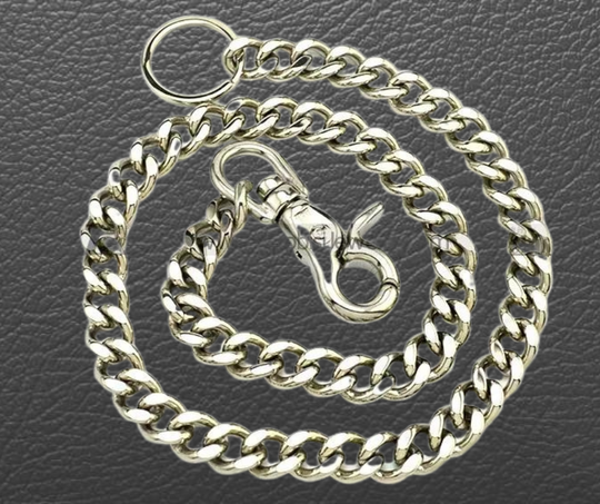 Your wallet chain says something about who you are. This one Stainless Steel Chain is Simple but Sturdy and will keep your wallet where it needs to be. The sturdy scissor clip attaches to your jeans and the split ring attaches to your wallet. Stainless Steel will not chip or peel like like normal chains and will hold up for many years. Ride down and get yours in our shop just outside Nashville in Smyrna, TN.  26" Total Length 26" Total Length
Weight 7.5 oz