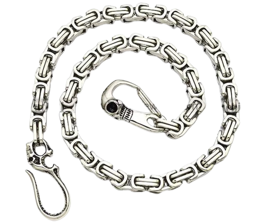The Captain Hook Stainless Steel Wallet Chain with it's Skull Hook doesn't allow Posers on your watch. You live this every day so you need a Sturdy Stainless Steel Skull Hook and spring Skull holds up under the the stress you put on it daily. This won't chip or peel off, or look like cheap pot metal in a few weeks of what you put it through. Get it right here online or in our shop just outside Nashville in Smyrna, TN.

26" Length, Approx. 3/8" square dia.
Weight 9 oz. Not a wimpy chain!