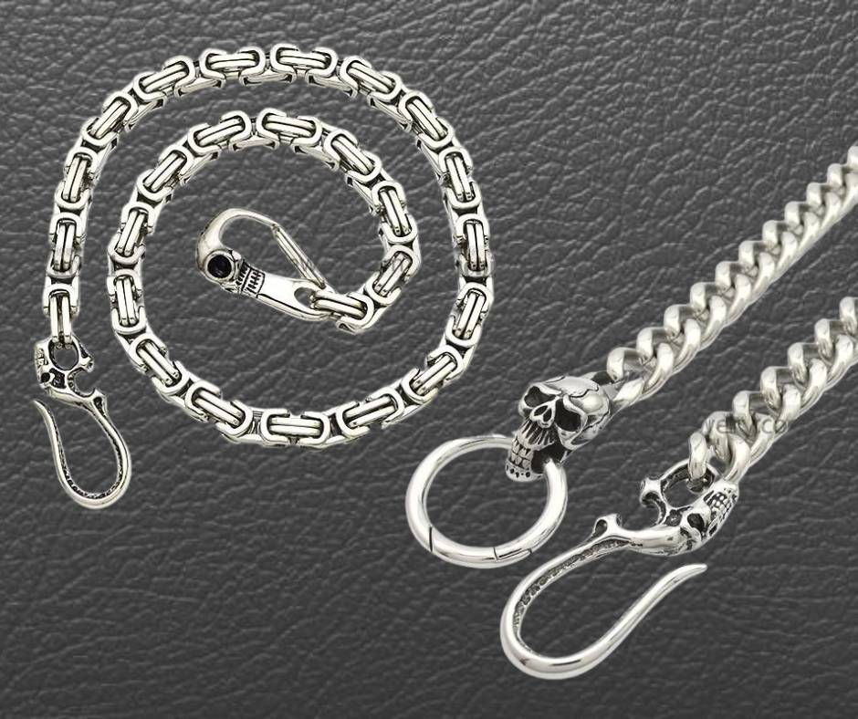 Your wallet chain can now BE AS TOUGH as the roads you travel! STAINLESS STEEL holds up and WILL NOT turn colors like the inexpensive wallet chains. The sturdy FLAT CUBAN STYLE hangs just right on your side. The key ring on one end attaches to your wallet, while the claw clasp on the other end attaches to YOU! Upgrade today!! Available right here online or in our shop just outside Nashville in Smyrna, TN.

28" Total Length
Weight 7.5 oz.