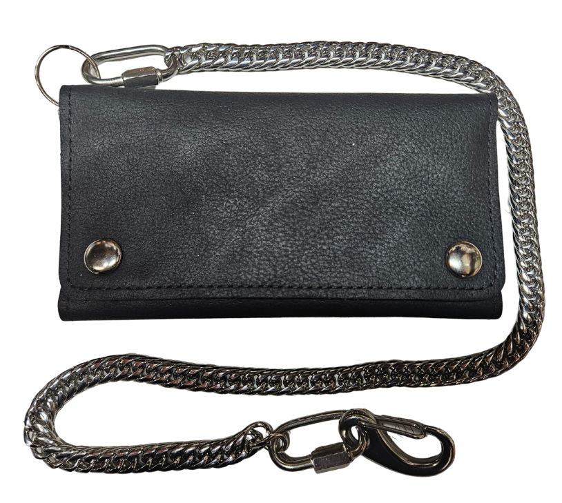 Our Locked-In Stainless Steel Wallet chain says you like items that are built to last. This Stainless Steel Chain is Simple but Sturdy and will keep your wallet where it needs to be. The sturdy halter snap hook attaches to your jeans and the locking carabiner securely attaches to your wallet. Stainless Steel will not chip or peel like like normal chains. Ride down and get yours in our shop just outside Nashville in Smyrna, TN.

27 1/2" Total Length
Solid Stainless Steel
Weight 7oz.