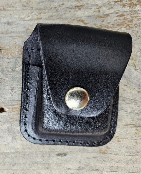 Made in USA Leather Case to hold "Zippo Style" Lighter, belt loop on back . Available in Black or Brown.