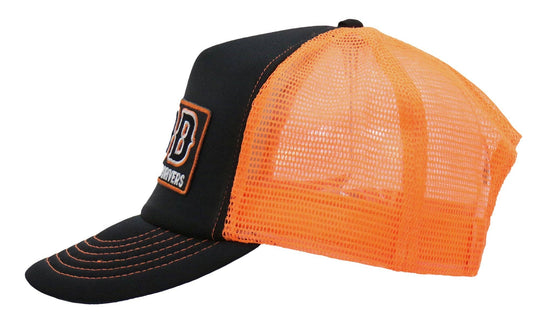 Side view - BADD Bikers Against Dumb Drivers" snap back trucker hats are made from high quality 5 panel construction. Each one is adjustable with a plastic snap closure and a curved bill featuring an original let everyone know how proud you are to be a biker! Available at our Smyrna, TN shop not far from Bumpus HD in Murfreesboro.