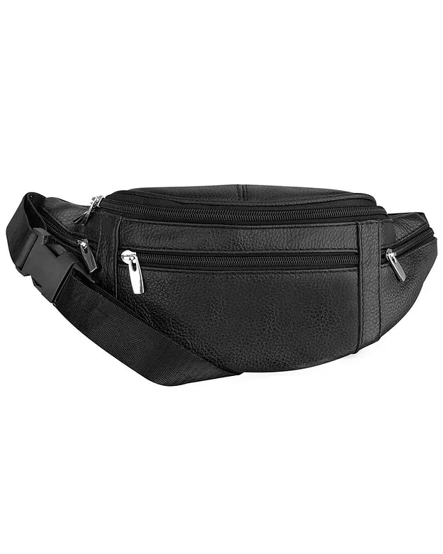 Cowhide leather waist pack. Exterior front side zipper pockets. Additional backside zipper pocket. Spacious main compartment. Nylon waist strap. Durable snap buckle closure. In stock at our local Smyrna, TN store.

Size: 13"x 5"x 3"