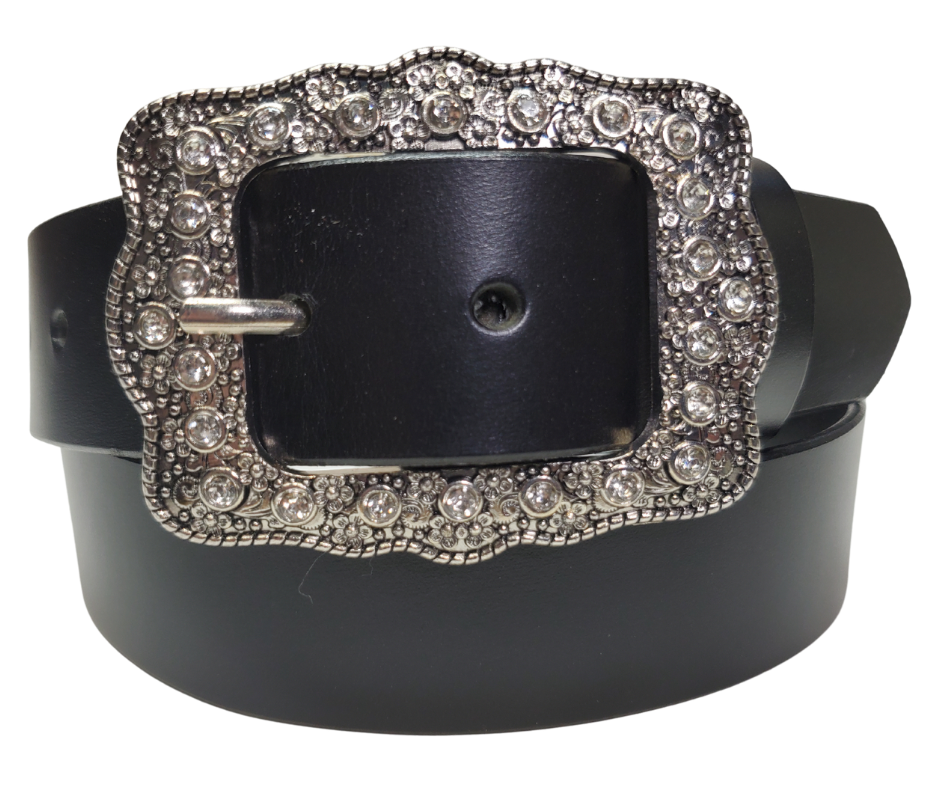 Sparkle up your evening with the Bling It! Leather Belt! Just enough buckle dazzle on a basic Black or Distressed Brown leather to make your outfit pop for ladies night. At 1 1/2" wide, it's the ideal companion for your favorite jeans and boots. Want to switch things up? You can even swap out the buckle! Swing by our Smyrna shop, just a hop and skip from Nashville, to add some shine to your style.