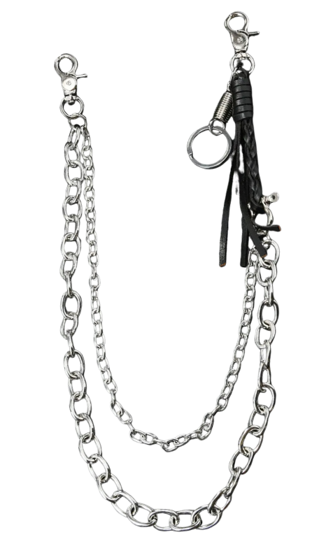 Be a trendsetter with the Braided Leather Tassel Jean Chain. The 2 Belt loop clips easily attach to you favorite old jeans to give you edgy look you crave. Let your inner Rocker out when you go see your favorite metal band at your favorite watering hole or at the arena. Now in stock at our Smyrna, TN shop not far from the First Bank Amphitheater.

Metal alloy
Imported