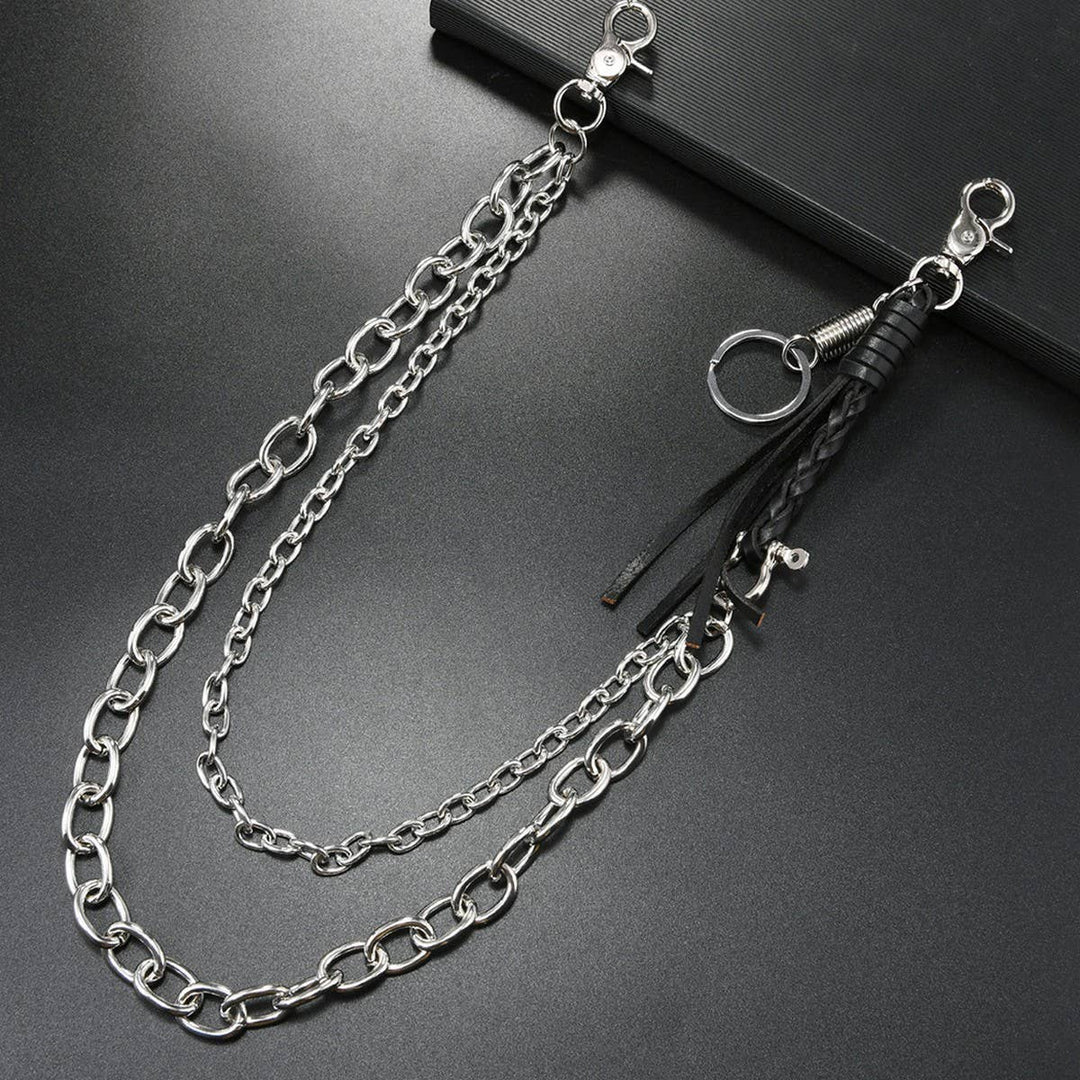 Be a trendsetter with the Braided Leather Tassel Jean Chain. The 2 Belt loop clips easily attach to you favorite old jeans to give you edgy look you crave. Let your inner Rocker out when you go see your favorite metal band at your favorite watering hole or at the arena. Now in stock at our Smyrna, TN shop not far from the First Bank Amphitheater.

Metal alloy
Imported