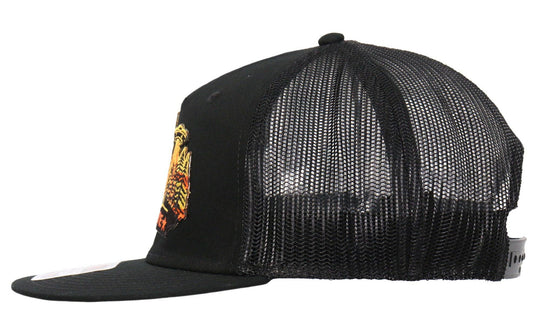 Side view  - Believe Bigfoot trucker hat. Made from high quality 5 panel construction. Each one is adjustable with a plastic snap closure and a flat bill. The Believe Bigfoot patch will let everyone know exactly how you feel! Available at our Smyrna, TN shop not far from Murfreesboro.