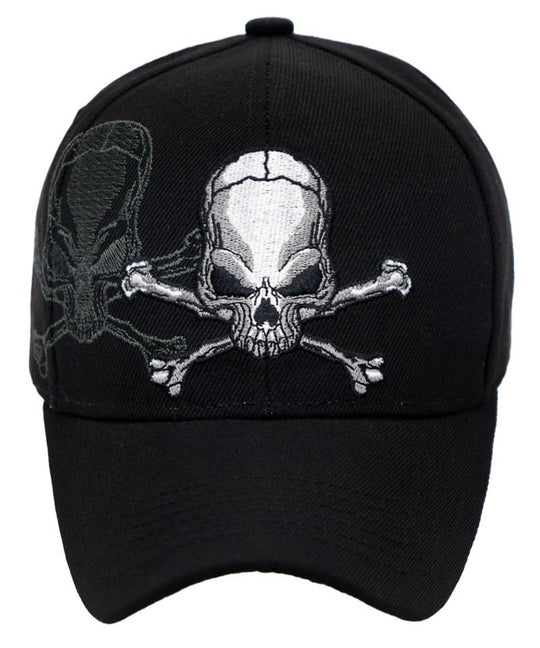 Skull Graphic Embroidered Curved Bill Six Panel Twill Acrylic Velcro Back Baseball Cap. Skull graphic in the center with a Shadow Skull. In Stock at our Smyrna, TN shop not far from Murfreesboro.

100% Acrylic
One size fits most