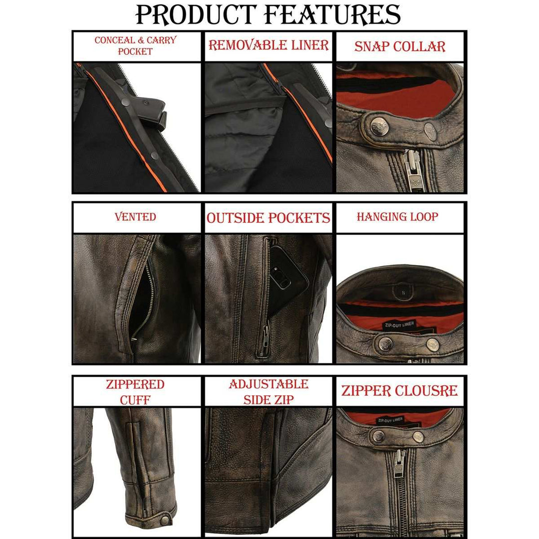 The" Phoenix" is our Classic Brown leather motorcycle jacket has everything you need for riding, including a cool style. Available in sizes small through 5x, it can be purchased at our shop in Smyrna, TN, near Nashville. With multiple zippered pockets and vents, a zip out liner, and a tab collar and zippered front, it also has snaps and zippers at the wrists. Don't forget to check out our matching gloves to complete your look