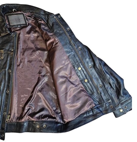 The Ladies Muse Jacket is a Timeless Trucker in Distressed Brown Leather made from high-quality leather. A softer lighter weight Jacket offering both style and durability for all-weather wear. Large inside pockets, two upper front and side pockets for your daily needs. Check out this classic at our Smyrna, TN shop not far from the Germantown area downtown Nashville.