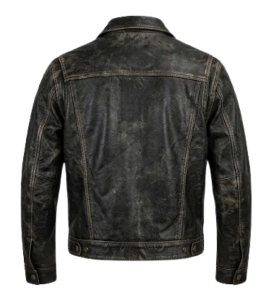 The timeless Trucker style Jacket in soft Distressed Brown leather. Slanted handwarmer side pockets, two chest pockets and it doesn&