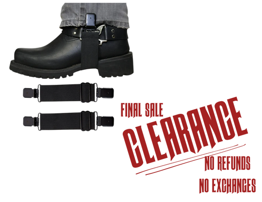 Keep your pants from blowing up while riding. Simply clip to your jeans to your boots and your good to ride. Check them out at our Smyrna, TN shop.