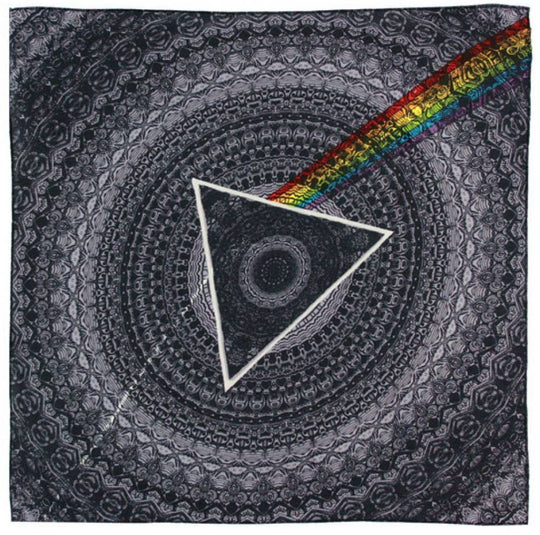 Pink Floyd the Dark side of the Moon shadow bandana. One of the best selling albums of all time. Get yours at our Smyrna, TN shop not far from Murfreesboro.

Choose Black or Purple
22"x 22" square
Made in India