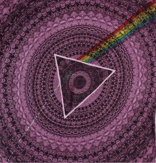 Pink Floyd the Dark side of the Moon shadow bandana. One of the best selling albums of all time. Get yours at our Smyrna, TN shop not far from Murfreesboro.

Choose Black or Purple
22"x 22" square
Made in India