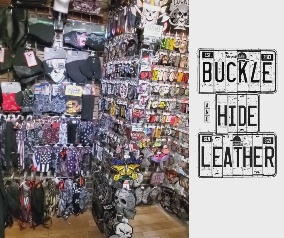 Buckle and Hide Leather patch sewing information just outside Nashville TN. Patch sewing on leather biker vest while you wait. 