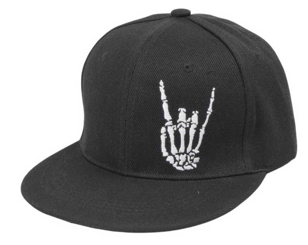 Rock with your Skull Finger Rocker flat bill cap. A new addition to our unique cap selection. Rock out with yours at our Smyrna, TN shop not far from the Bridgestone downtown Nashville.

Skull Finger Embroidery
100% ACRYLIC Imported