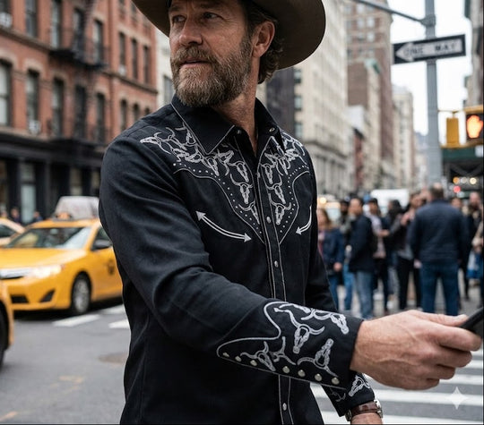 Scully Western Shirts and Longhorn Embroidery designs never go out of style! Inspired by classic cowboy movies, these timeless designs are favorites of today’s country stars and rock icons alike. Pair them with your favorite ripped jeans for a casual vibe or dress them up with sharp jeans for a night out. Just arrived at our Smyrna, TN shop, just a stone’s throw from Music Row in downtown Nashville!