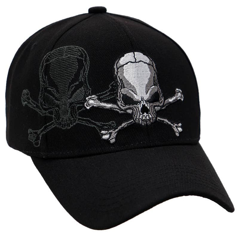 Skull Graphic Embroidered Curved Bill Six Panel Twill Acrylic Velcro Back Baseball Cap. Skull graphic in the center with a Shadow Skull. In Stock at our Smyrna, TN shop not far from Murfreesboro.

100% Acrylic
One size fits most