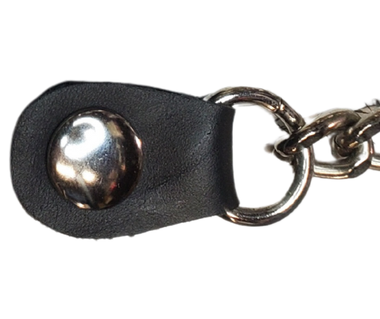 Vest Chains...a great accessory for your vest. Sure they look great but they offer some great options for your riding. In our experience most folks will use at least 2 but some will go with more, it's your choice. These options are the basic chrome plated double chain with leather ends (with exception of Single Chain). The average length is approx. 4"- 4 1/2" long. Snaps are attached with a leather folded part. Please note the ladies vests snap opposite side to the men. Each Sold Individually. 