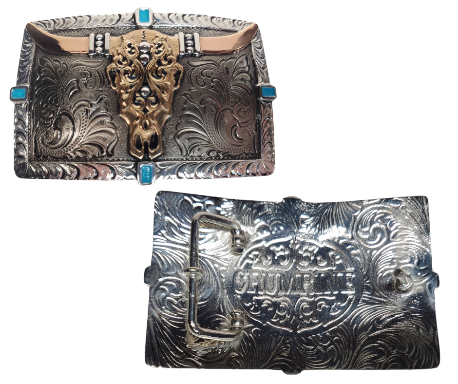 The perfect combination of Western, Southwest and ornate scroll work all in one buckle. Your western wardrobe needs this to complete your next night out! Get it at our shop in Smyrna, TN, outside Nashville.

Fits up to 1 1/2" belts
Approx. size 3"x 4"