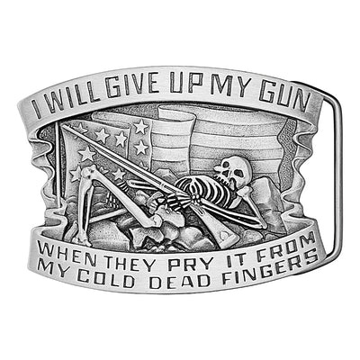 Rectangle shaped antique silver colored belt buckle with skeleton patriot image.  Available online and at our shop just outside Nashville in Smyrna, TN.   𝐒𝐊𝐄𝐋𝐄𝐓𝐎𝐍 𝐏𝐄𝐖𝐓𝐄𝐑 𝐁𝐄𝐋𝐓 𝐁𝐔𝐂𝐊𝐋𝐄: Skeleton belt buckle is a lifetime heirloom accessory. 𝐁𝐔𝐂𝐊𝐋𝐄 𝐒𝐈𝐙𝐄: Size is 3.25 inch width and 2.5 inch height. Cast unleaded pewter buckle for either 1.5 inch or 1.75 inch belts. 𝐇𝐈𝐆𝐇 𝐐𝐔𝐀𝐋𝐈𝐓𝐘: Newly manufactured using vintage mold from 1970's. Fine unleaded pewter. 𝐔𝐒𝐀 𝐌𝐀𝐃𝐄: 100% American proudly made in USA  