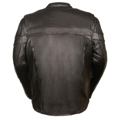 Premium Milled Cowhide 1.2-1.3mm w/ Full Sleeve Zip Out Thermal Liner Two Lower Zippered Hand Pockets w/ Lower Side Zippers for Optimal Comfort Chest, Arm & Back Vents w/ Full Action Back Full Chest, Arm & Back Dual Striped Blacked Out Highly Reflective Piping Built in Dual Side Concealed Weapon & Ammo Pocket Sizes S-5X Available in our Smyrna, TN shop