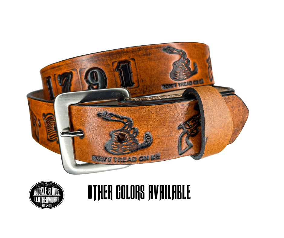 Show off your 2A pride with The 2A 1791 Leather Belt! Handcrafted from thick, veg-tan cowhide at our workshop in the heart of Nashville, this belt is sure to leave a lasting impression. And with an adjustable 1 1/2" width, a quick and easy buckle change-out is never out of the question! Support your 2A– with a name to boot.