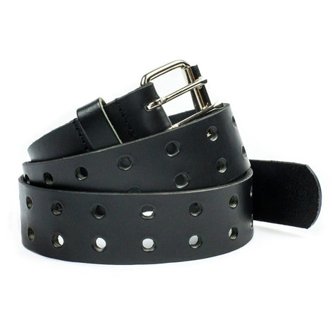 Leather belt with double buckle · Black, Leather · Accessories