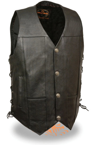 Buffalo Nickel Leather Vest with side laces, has inside pockets available for conceal carry.  Available just outside Nashville in our shop in Smyrna, TN.