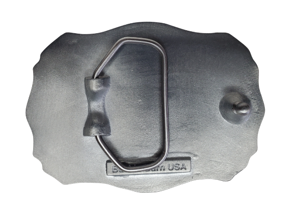 Pewter belt buckle with 3 black epoxy inlayed crosses. May be easily attached to your belt.  It has a Western style rectangular shape with 3 crosses in the center of the buckle. USA made Fits 1 1/2" belts Black epoxy inlay Size 3-1/2" x 2-3/4"  